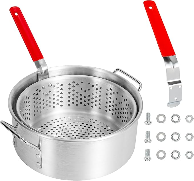 Aluminum Fish Fryer Pot with Basket | 10QT Deep Frying Pot with Handle | Outdoor Oil Fryer pan with Fry Basket | Cooking Pot | Fried Chicken, Fish, Seafood, Turkey Legs, French Fries