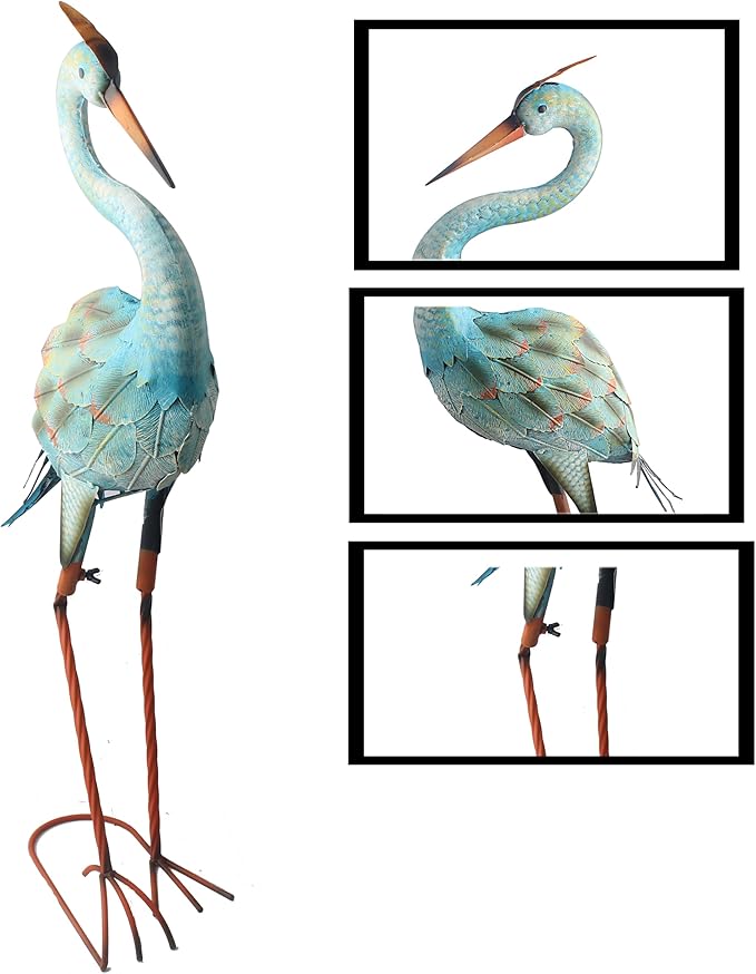 Garden Decor Blue Heron Yard Art Decor Large Metal Cranes Statues for Outdoor Indoor Decorations, Outside Patio, Pool, Lawn (Blue)