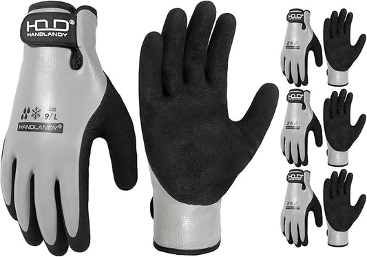 HANDLANDY Waterproof Work Gloves for Cold Weather, Insulated Winter Freezer Work Gloves with Grip for Men & Women
