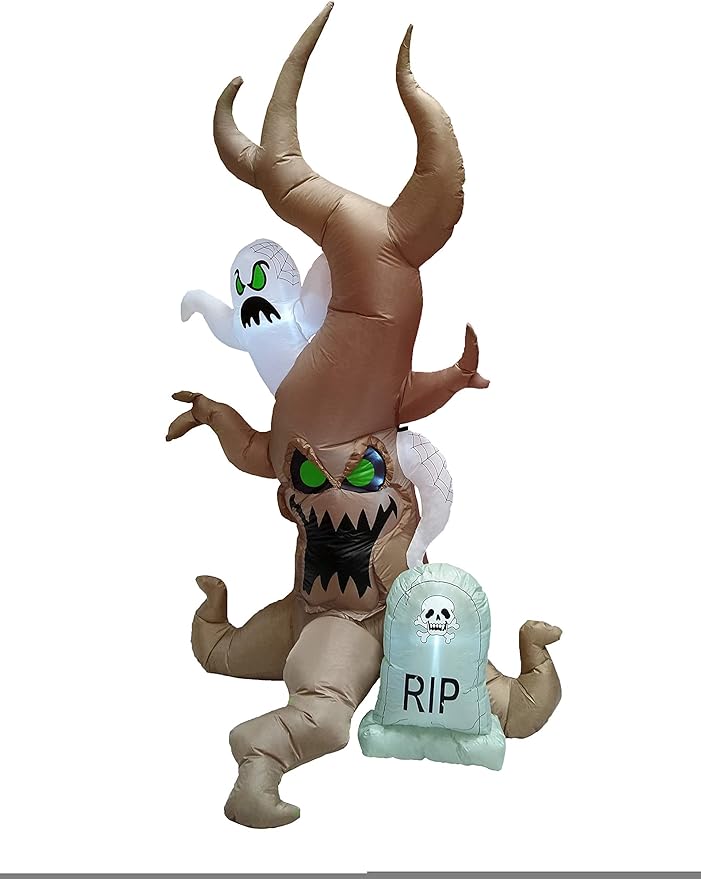 8 Foot Tall Halloween Inflatable Grave Scene with Ghost, Dead Tree Monster and Tombstone Party LED Lights Decor Outdoor Indoor Holiday Decorations, Blow up Lighted Yard Lawn Decor Home Family Outside