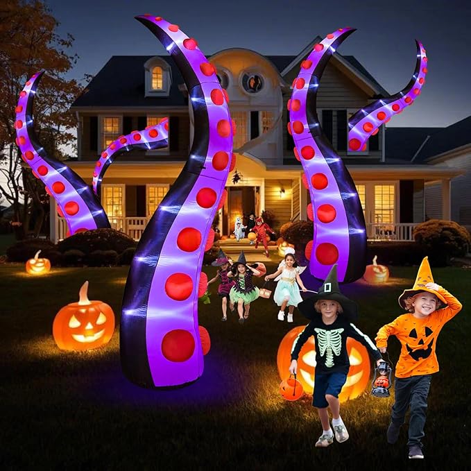 Danxilu 14 FT Huge Halloween Inflatables Octopus Tentacles Decorations Outdoor Built-in LED Lights Scary Giant Inflatable Octopus Arms Halloween Blow Ups for Yard Holiday Party Decor Lawn Outside