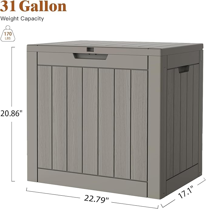 22 Gallon Outdoor Storage Box, Deck Box Waterproof, Resin Outside Storage, Storage Bin for Package Delivery, Patio Furniture Cushion, Pool Accessories, Weatherproof and UV Resistant