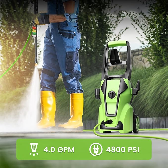 Professional Pressure Cleaner, 5000PSI Power Cleaner with Foam Cannon,4 Nozzles,33FT Hose and Soap Bottle, Car/Driveway/Patio Clean,Green