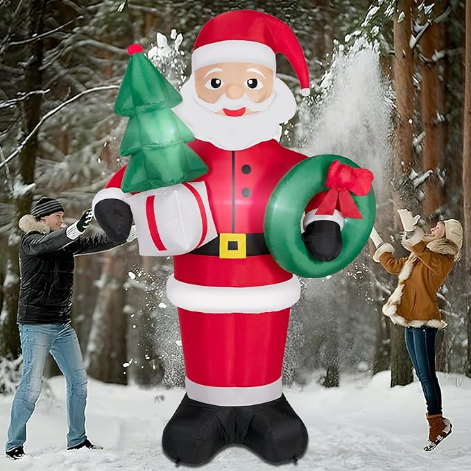 8FT Christmas Inflatables Santa Claus with Christmas Tree,Inflatables Decorations Outdoor/Indoor,Christmas Blow Up Santa Claus Yard Decorations Built-in LED Lights,for Yard/Lawn/Garden.