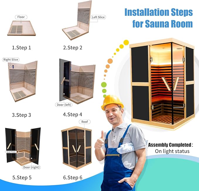 Far Infrared Sauna 2 Person Home Sauna Two Person Sauna 1980W/110V Low EMF Canadian Hemlock Wood Indoor Dry Sauna, With LCD Control Panel/APP/LED lights/Speaker/Grey Glass Door - 47.2*47.2*75.6 IN