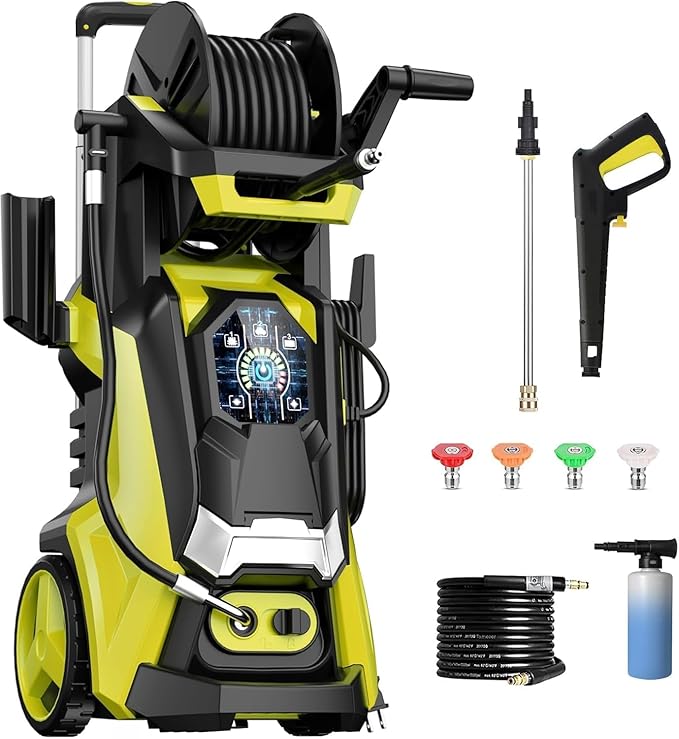 Pressure Washe Power Washer with Touch Screen 5000PSIIMAX Pressure Adjustable Cleaning Machine with Foam Cannon, 4 Quick Connect Nozzles, Inlet Hose & Filter for Cars/Fences/Driveways Cleaning
