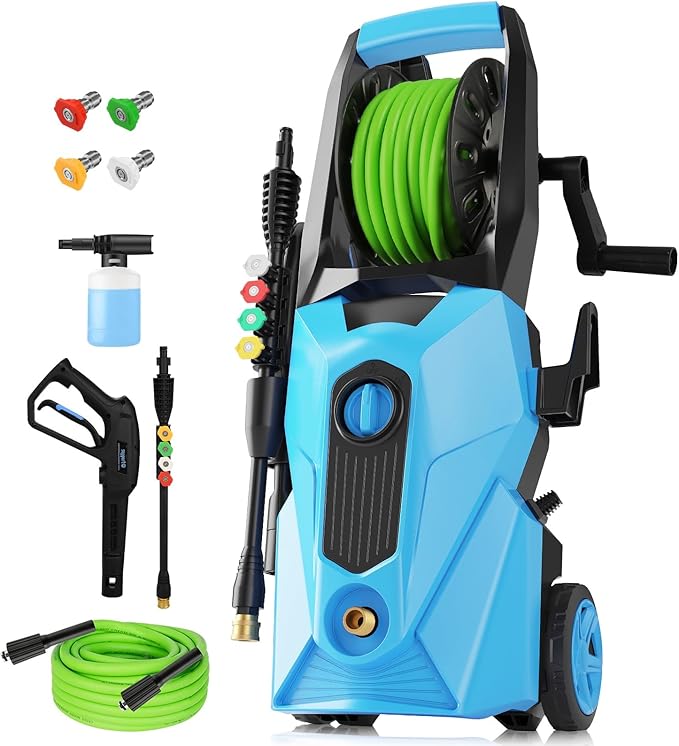 Pressure Cleaner 5000 PSI,2.8 GPM Power Cleaner with Foam Cannon,Portable Cleaner with 33ft Hose Reel,4 Nozzle Tips,and Soap Bottle for Cars/Home/Driveways/Patios/Decks/Fences(Light Green)