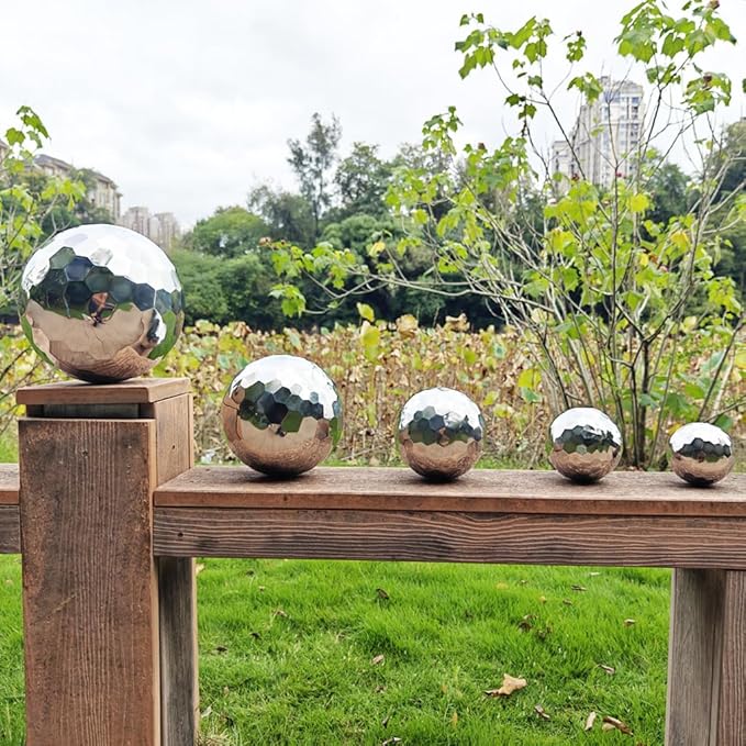 304 Stainless Steel Gazing Ball Sculptures Diamond Ball Decoration Mirror Hollow Decor Ball Reflective Garden Sphere Hollow Metal Ball Ornament Statues Gazing Globe for Home Garden (10 inch)