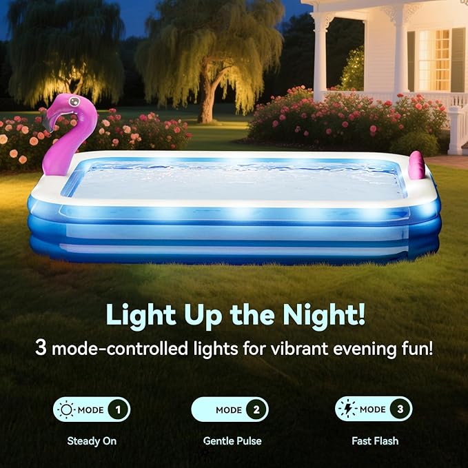 Dragon Inflatable Pool with Lights, Oversized 119"x86"x21" Family Inflatable Kids Pool Flamingo& Swan Inflatable Swimming Pool for Adults Blow up Pool for Backyard（with Electric Pump）