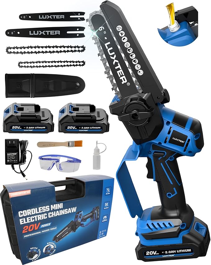 LUXTER Mini Chainsaw Cordless Brushless 8 inch & 6 inch Electric Chain Saw with 2 x 2.0Ah Battery Small Handheld Chainsaw Lightweight for Trimming & Wood Cutting Gardening Power Tool for Man Dad Women