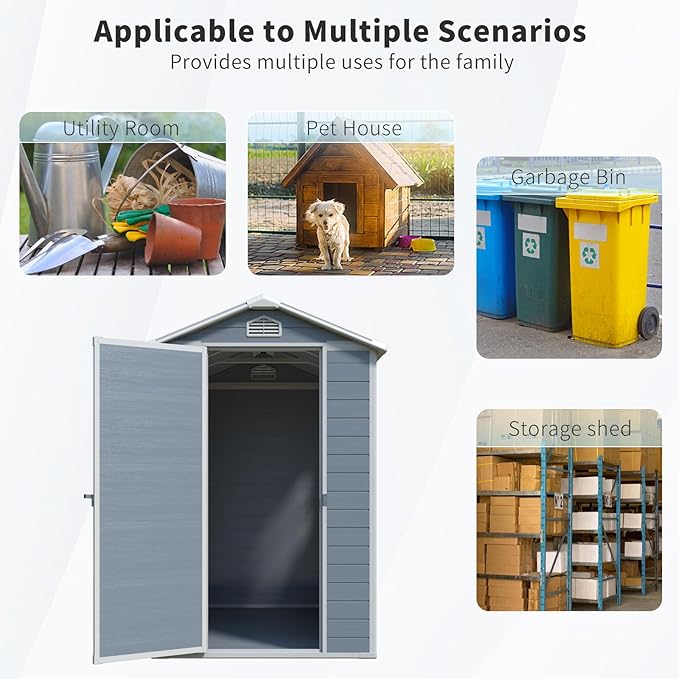 4x6 FT Resin Storage Sheds Outdoor with Floor, Windows & Lockable Door Storage Shed - Waterproof Garden Tool Shed, Patio & Backyard Tool Storage Cabinet Use - Grey