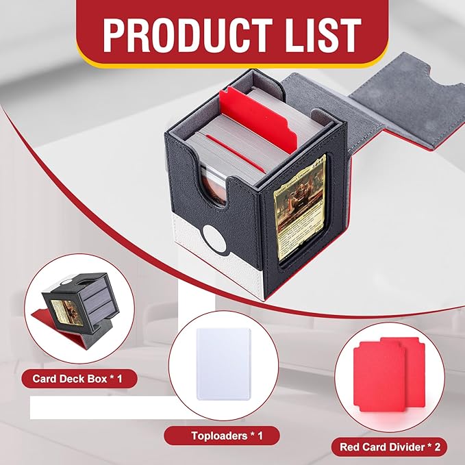 Collectible Trading Card Storage, Magnetic Card Deck Box, Magic Card Storage Box, MTG Deck Box with One Window (Red/White/Black)