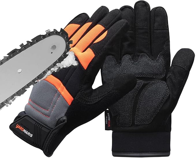 ANTI-CUT Chainsaw Gloves, Touchscreen Chainsaw Work Gloves, 12-Layer Protection on Left Hand Back Only, All Purpose
