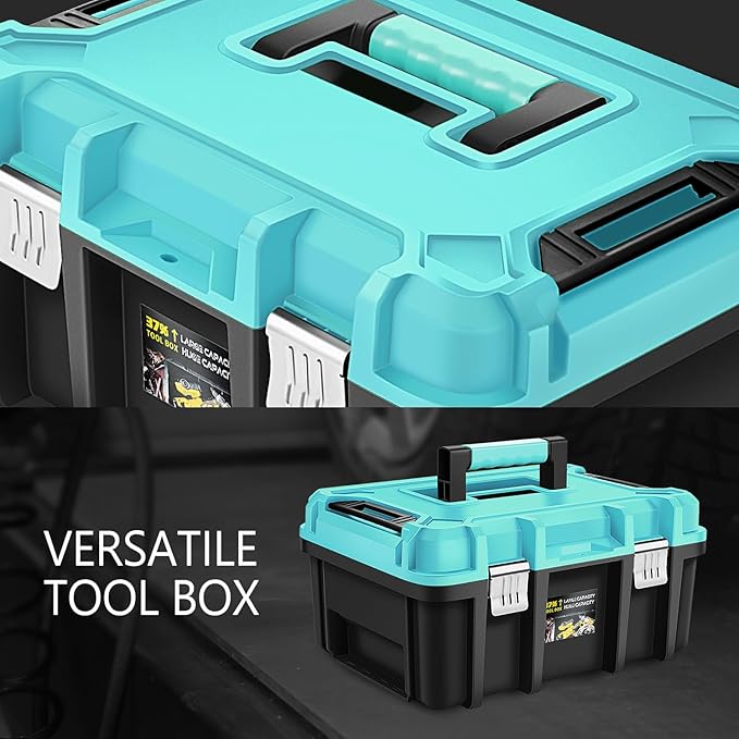 ‎DNA MOTORING 2pcs Tool Boxes Set - Lockable Organizer Storage Portable Toolbox with Removable Tray for Workshop Garage & Household, Large Capacity, TOOLS-00310-TB