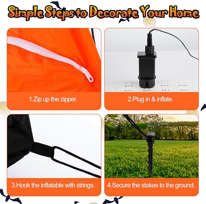 8FT Long Halloween Inflatable Outdoor Decorations, Pumpkin Decorations with Build-in LED Lights, Blow Up Jack-o-Lantern for Indoor Outdoor Halloween Party, Yard, Garden, Lawn