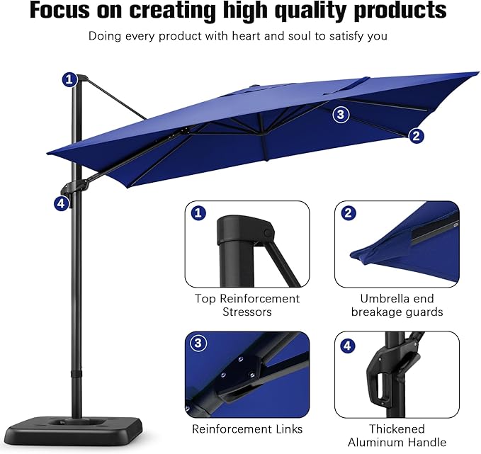 Hotime 10ft Patio Umbrella Outdoor Patio Windproof and Height adjustable, Heavy Duty Aluminum Square Offset Patio Umbrella Cantilever Pool Umbrella with 360°Rotation for Garden Deck Pool, Dark Blue