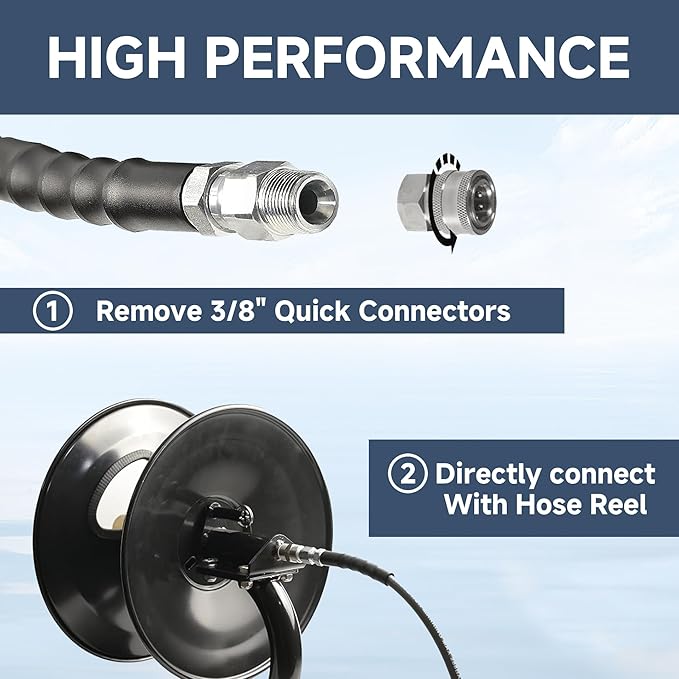 Pressure Washer Whip Hose 5FT 3/8'' pressure washer hose 5FT with Steel Wire Braided,Hose Reel Connector for Power Washer,Suitable for Ryobi,Troy Bilt,Greenworks,Simpson(4200PSI)