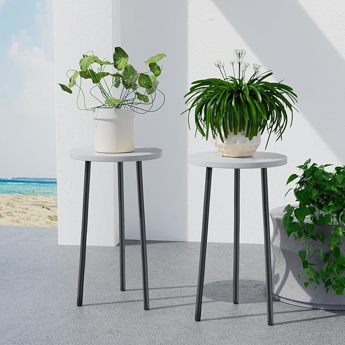 Plant Stand Indoor 2 Pack: Corner Wood 20 Inch Plant Stand Mid Century Modern Decor - Small Round Plant Table for Indoor Plants - Outdoor Plant Holder for Patio Living Room Bathroom Office (White)