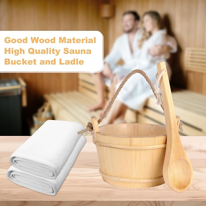 Sauna Bucket and Ladle Set,1Gallon Sauna(4 liters) Bucket and 14.5″Sauna Ladle,Sauna Accessories Handmade from Premium Pine Wood (Pine Wood 4L)