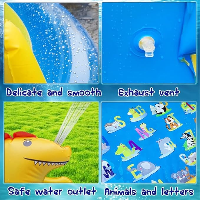 Dinosaur Inflatable Play Center, Kids Round Wading Swimming Pool with Slide, Dinosaur Sprinkle, Mushroom Shade for Kids Children Summer Outdoor Splish Splash, Garden Backyard Water Park, 87"x75"x31.5"