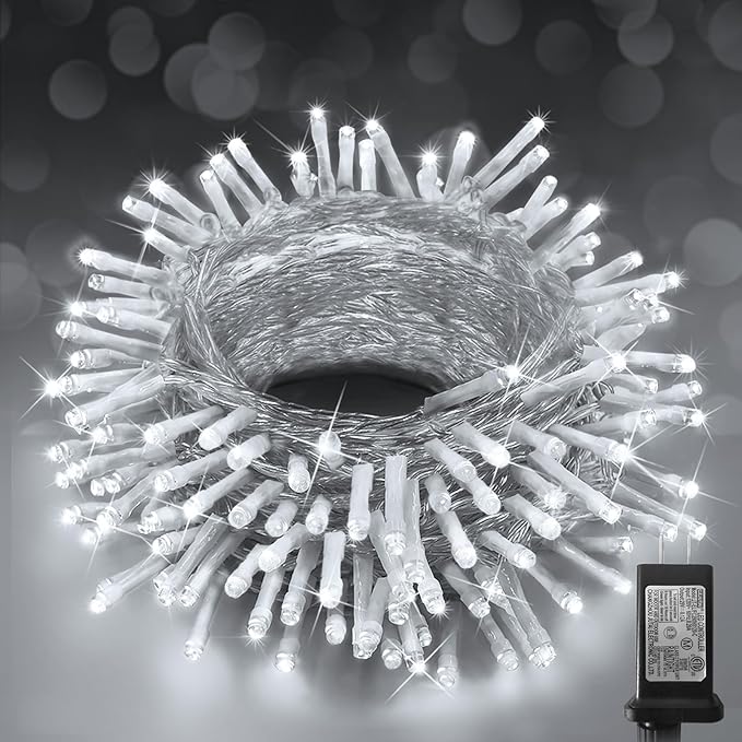 KNONEW Christmas String Lights Indoor Plug in,50FT 150LED Outdoor Waterproof Fairy Lights,8 Lighting Modes,Timer Memory Function for Bedroom Patio Balcony Party (Cool White)