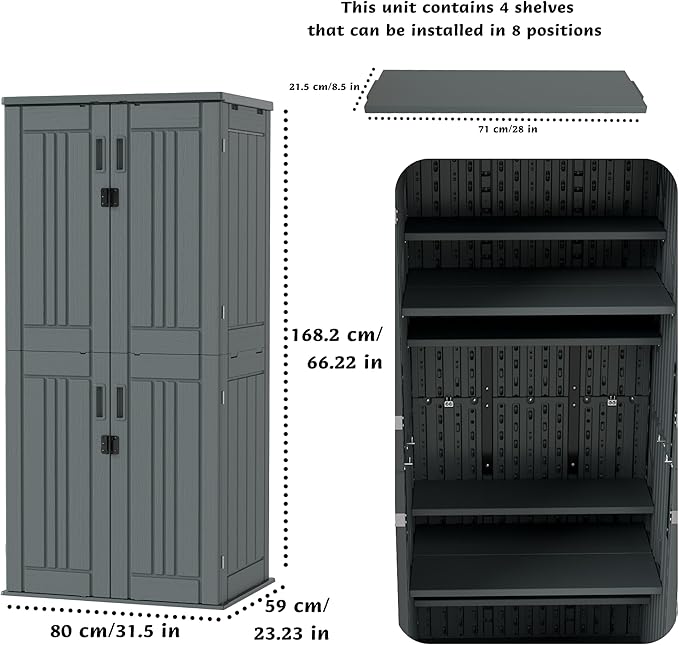Heavy Duty Tall Storage Cabinet Outdoor Weatherproof, 28 Cuft Garage Storage Cabinet with 4 Adjustable Shelves, Lockable Kitchen Pantry Closer Organizer, 31Wx23Lx66H, Sage Grey
