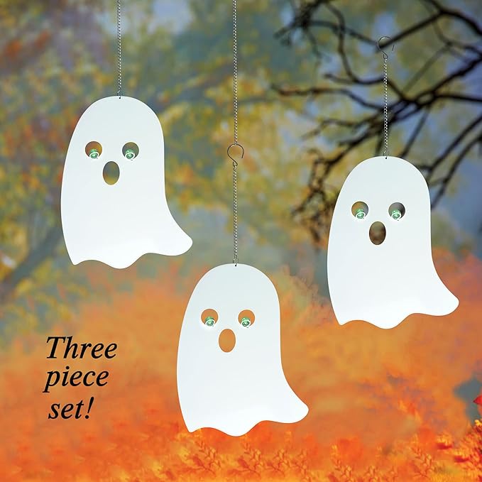 WAIU Outdoor Metal Hanging Ghosts, Halloween Decoration, Glow-in-The-Dark Ghosts, Silhouette Pendant Outdoors, Halloween Decorative Animals, Set of 3