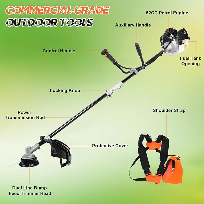 52CC Gas Lawn Mower - Powerful 2-Stroke Yard Trimmer, Durable Gas-Powered Brush Cutter, for Gardening Enthusiasts, DIY Backyard Tool