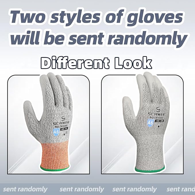 Schwer 12 Pairs ANSI A5 Cut Resistant Work Gloves, Cut Proof Gloves with PU Coating, Used for Metal Fabrication, WoodWorking, Construction, Non Slip, Durable, XS, CR3088