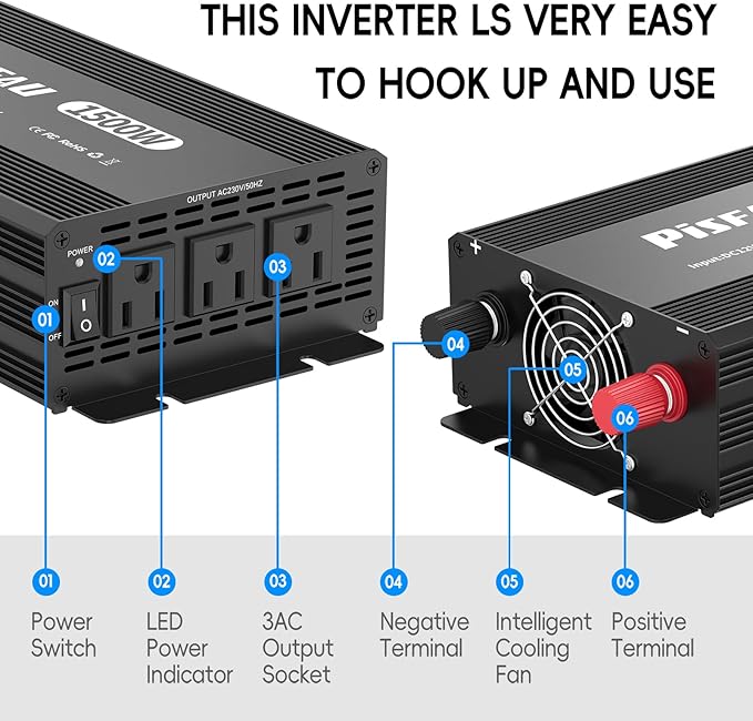 1500 watt Power Inverter 12v to 110v,dc to ac Converter with 3 AC Outlets,12 Volt Power Inversor 1500W Rv/Camping/Home/Emergency Power