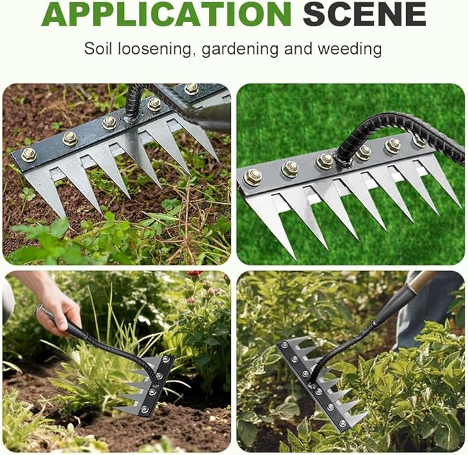 2025 Upgrade Iron Weeding Rake 2.0, 5/6/7/8 Teeth Carbon Steel Garden Weeder Rakes, Iron Rake for Yard Lawn and Garden, Heavy-Duty Garden Hand Weeder Puller Tool for Gardening and Weedings (7 Teeth)