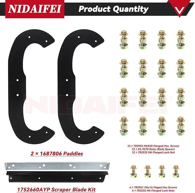 1687806 Snow Blower Auger Paddles Kit with 1752660AYP Scraper Replaces Snapper 1687489 1687489YP 1687628YP 1739727 1752606 1752606YP for Murray SS822E 7522ES 1022E 22" Single Stage Snowblower