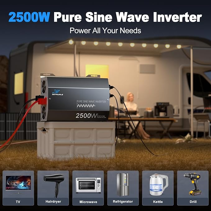 48V 2500 Watt Pure Sine Wave Inverter - 48V DC to 110V 120V AC Converter,5000W Peak Power Inverter with 4 AC Outlets,USB Port,Type-C,Remote Control LCD Display for Truck, RV, Vehicles, Solar Off-Grid