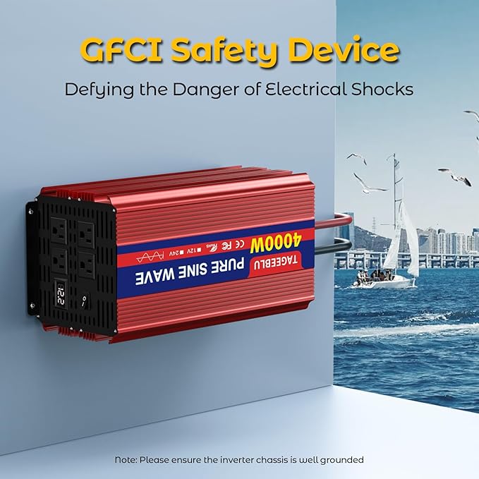 4000W Pure Sine Wave Inverter, 12V DC to 110V/120V AC Power Inverter for RV、Off Grid with 2 AC outlets and LCD Display