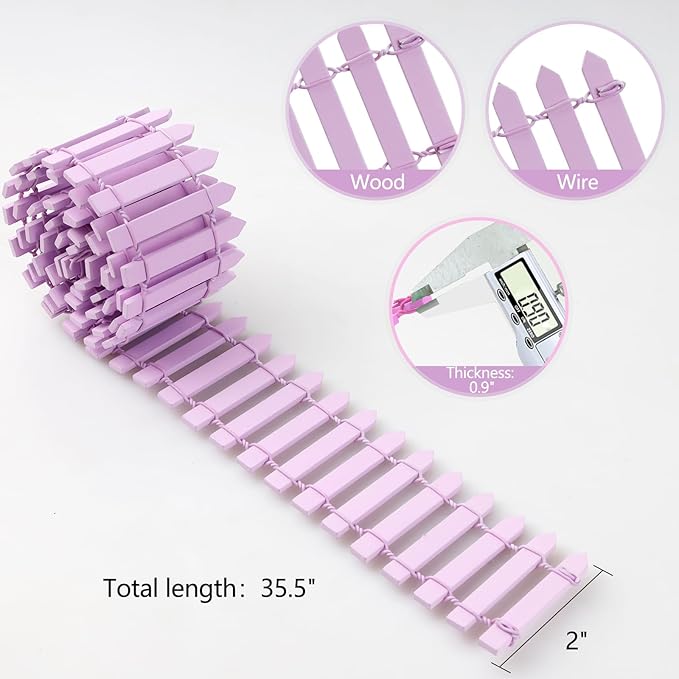 Mini Fairy Garden Fence, 35.5x2 Inch Cuttable Small Wood Picket Fence, DIY Miniature Accessories Decoration for Dollhouse, Crafts, Vegetable Platter, Cake(Light Purple)