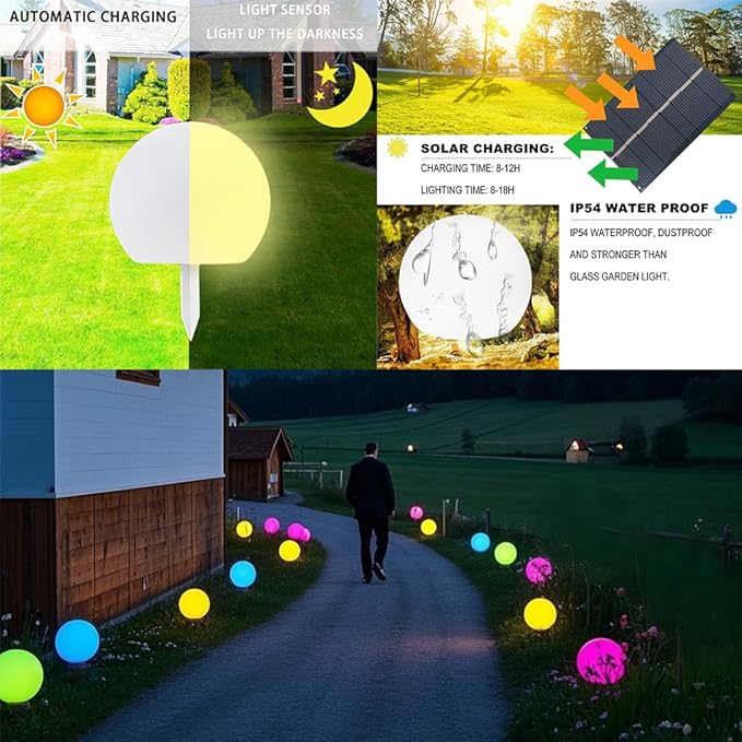 12-inch Dimmable Solar Globe Light, RGB 16 Color Changing Large Glowing Orb Light w/Remote, Waterproof Outdoor Solar Ball Lights with Ground Stake, Perfect for Backyard Garden Poolside