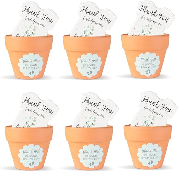 Set of 6 Seed Paper – 6 Green Onesie & 6 Orange Pots with Stickers for Weddings & Life Events