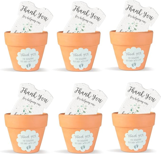 Set of 6 Seed Paper – 6 Green Onesie & 6 Orange Pots with Stickers for Weddings & Life Events