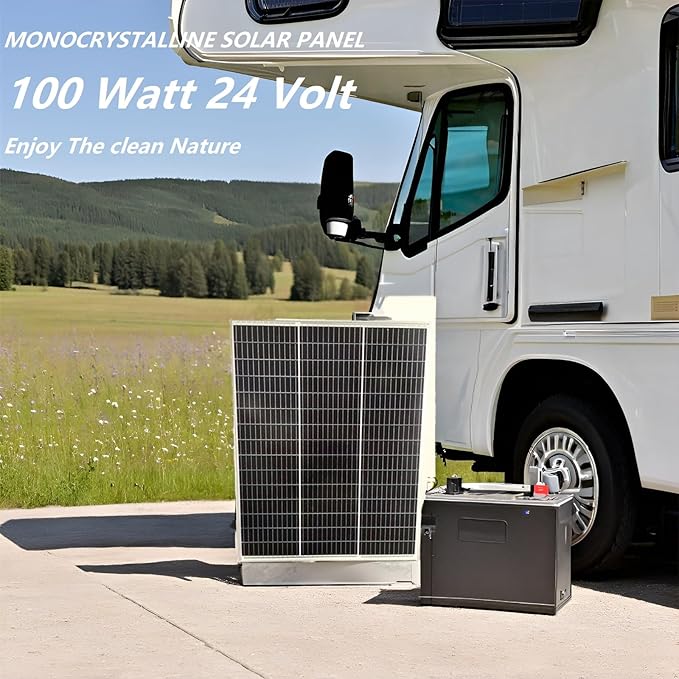 100W Monocrystalline Solar Panel High Efficiency 24V Solar Panel for RV, Camping, Off-Grid, Waterproof, Durable Outdoor Solar Charger for Emergency Power