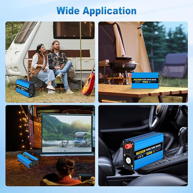 SUNWHEEL 500W Pure Sine Wave Inverter, 12V DC to 110V/120V AC Car Power Inverter with 2 AC outlets and LCD Display