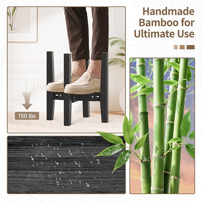 LASZOLA Bamboo Adjustable Plant Stand for Single Large Indoor Planters, Heavy Duty Floor Fern Holder Fits 8 to 12 Inch Pots, Mid Century Elevated Big Stool for Flower– Pot Not Included, Black, 2 Pack