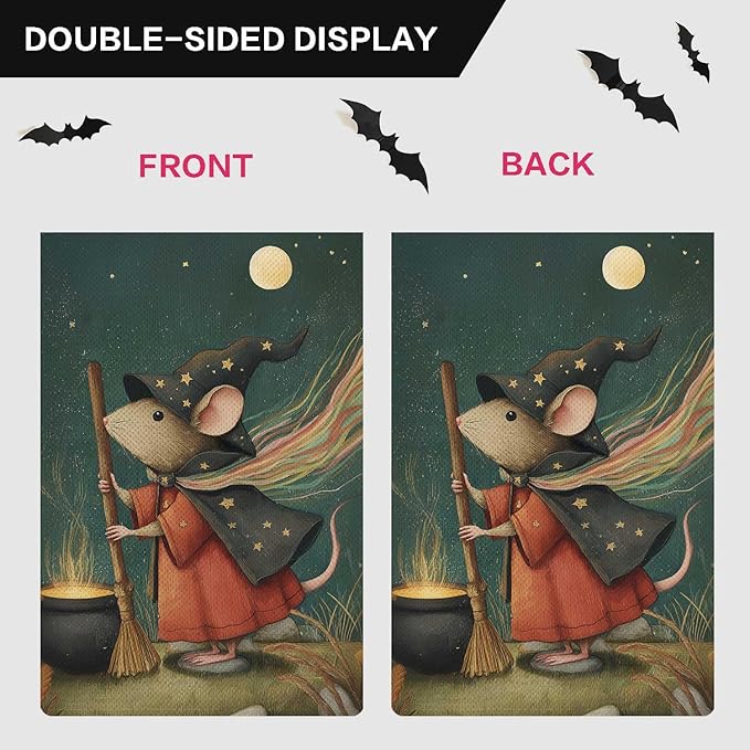 Witchy Rattie Garden Flag Halloween Holiday Garden Flag Vertical Double Sided Rustic Farmland Burlap Yard Lawn Outdoor Decor 12.5x18"