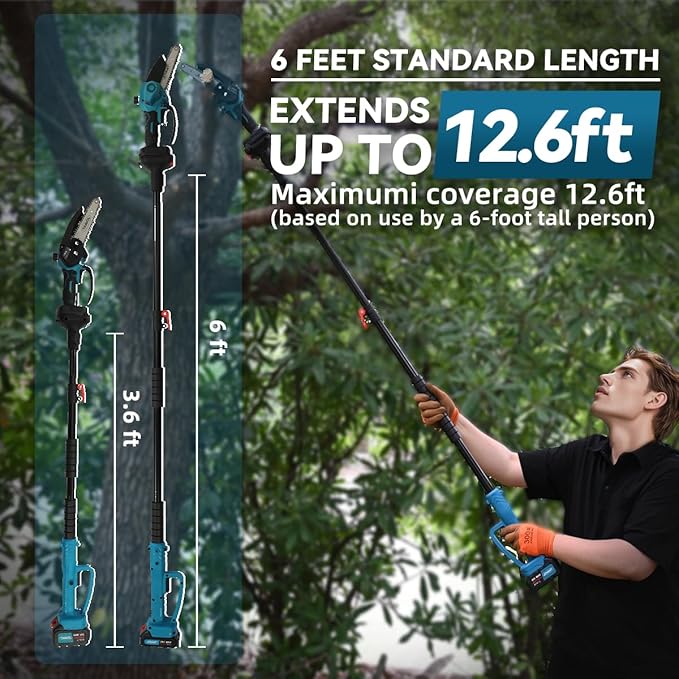 6 Inch Electric Pole Saw for Tree Trimming, 2-in-1 Cordless Mini Chainsaw for Garden Yard Wood Cutting Lightweight with Dual Batteries for Women