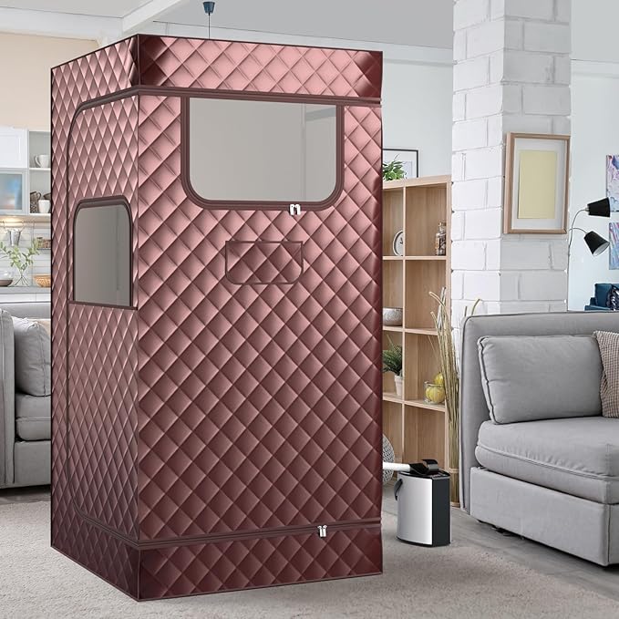 COSTWAY Portable Steam Sauna, Personal Home Sauna Tent w/ 3L Steam Generator, Foldable Chair, Remote Control, 9-Level Adjustable Temperature, Timer, Full-Size Indoor Steam Room for Home Spa (Coffee)