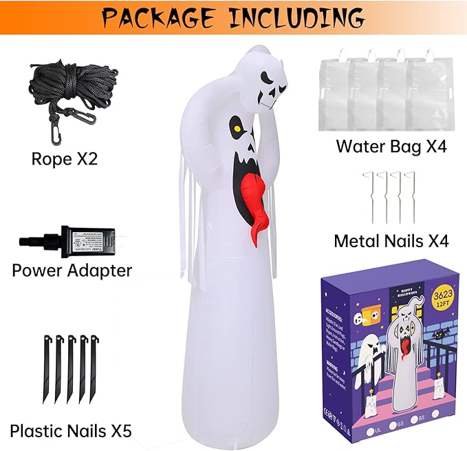 DomKom Halloween Inflatable Blow Up Decorations, 12FT Giant Terrible Spooky Ghost, Built-in LEDs for Holiday Party, Garden, Lawn, Yard, Patio Décor