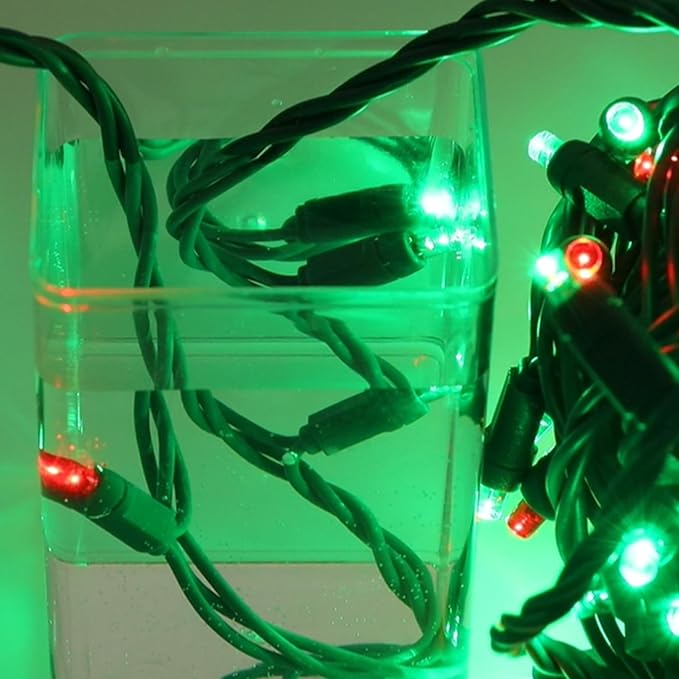 100 LED 5MM Red and Green Christmas Lights, 33FT Indoor/Outdoor String Light, Mini Lights for Garden, Patio, Christmas Trees - Green Wire, Commercial Grade, UL Listed