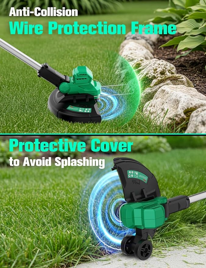 KIMO 12 Inch Cordless Weed Wacker Battery Operated w/ 2 x 2.0Ah Batteries, 2-in-1 String Trimmer & Edger with Charger & Wheels, 6pcs Replacement Spools, Fast Charger, 20V Weed Trimmer for Lawn Yard