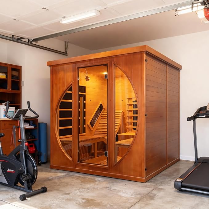 Infrared 2 Person Sauna with Recliner, Red Cedar Luxury Indoor Home Spa with 9 Heating Panels, 3400W, Oxygen Bar, Control Panel, Bluetooth Speaker, Full Spectrum Wood Dry Heat Sauna, 220V
