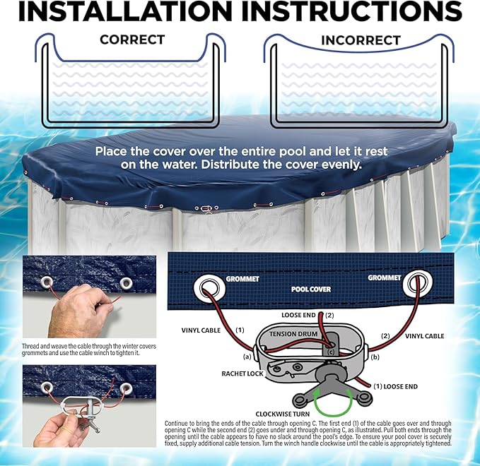 16 x 25 ft Oval Pool Covers for Above Ground Pools, Oval Winter Pool Cover, Swimming Pool Cover, Keeps Out Debris, Cold and UV Resistant, Supreme Mesh, Navy Blue