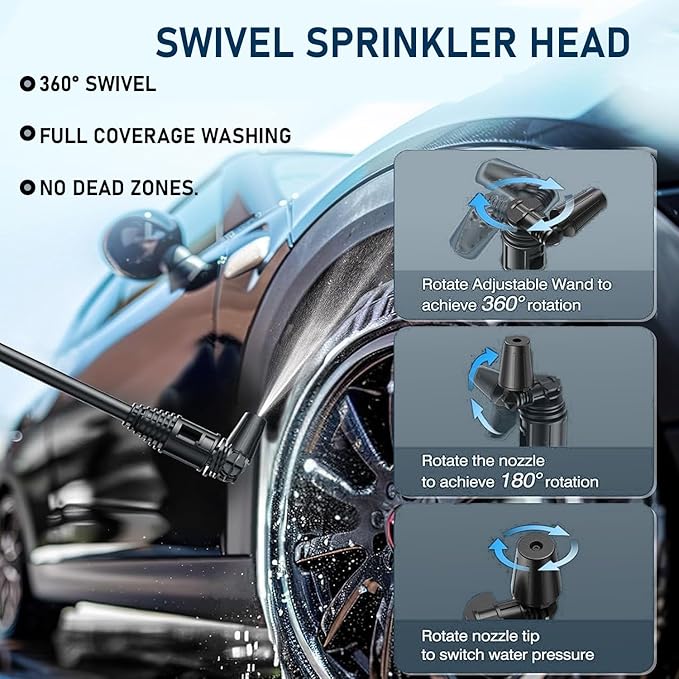Portable Cordless Pressure Washer |3 Gear LCD Brushless|-Handheld Battery Powered Power Washer with 2 4.0AH Batteries and Fast Charger, 180° Swivel & 6-in-1 Spraying Nozzle.for Cars, Home